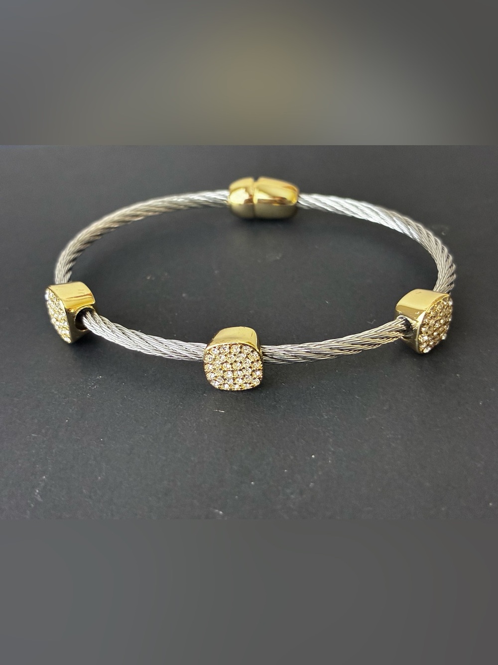 Gold Plated Pavé Accent Cable Bracelet -  Magnetic Closure